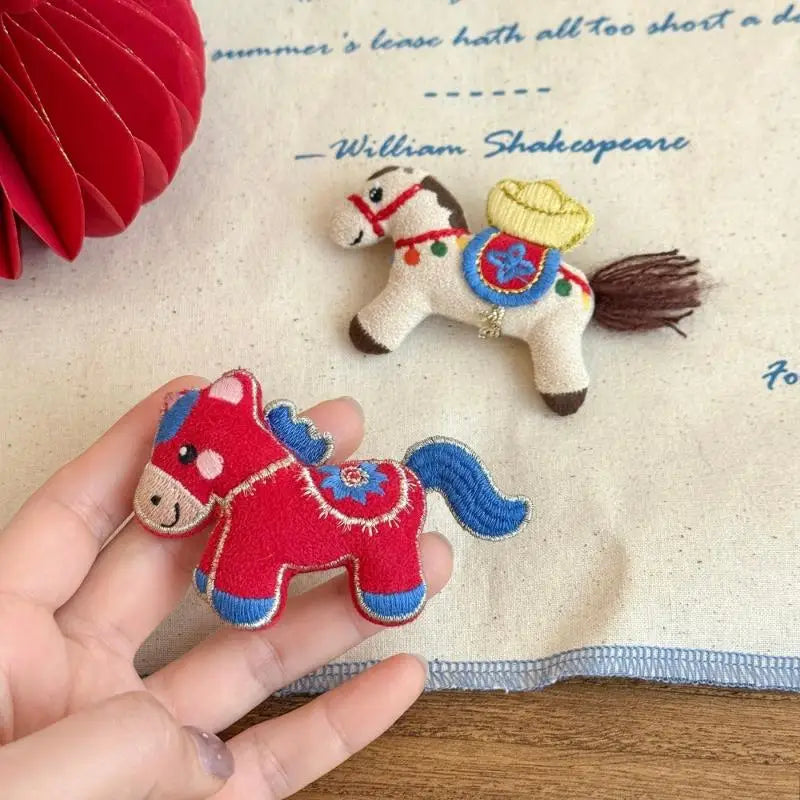 1Pcs Coat & Scarf Accessory Zodiac Year Charming Fabric Pony Brooch For Women Pin Corsage Pin Neck Pin Qme