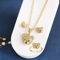 3pcs Exquisite Shiny White Red Zirconia Bear Jewelry Set Necklace Earrings Ring Cute Animal Jewelry Accessories For Women Girls Qme 3PC 1