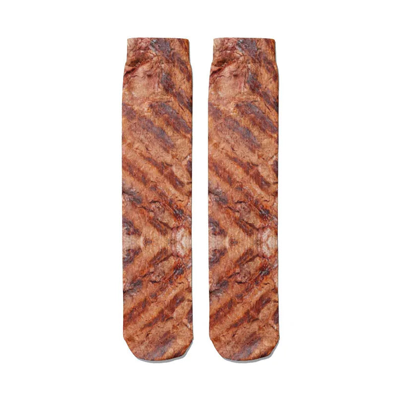 Very Popular Pork Belly Printed Socks Women's Happy Food Kawaii Qme style4 One Size
