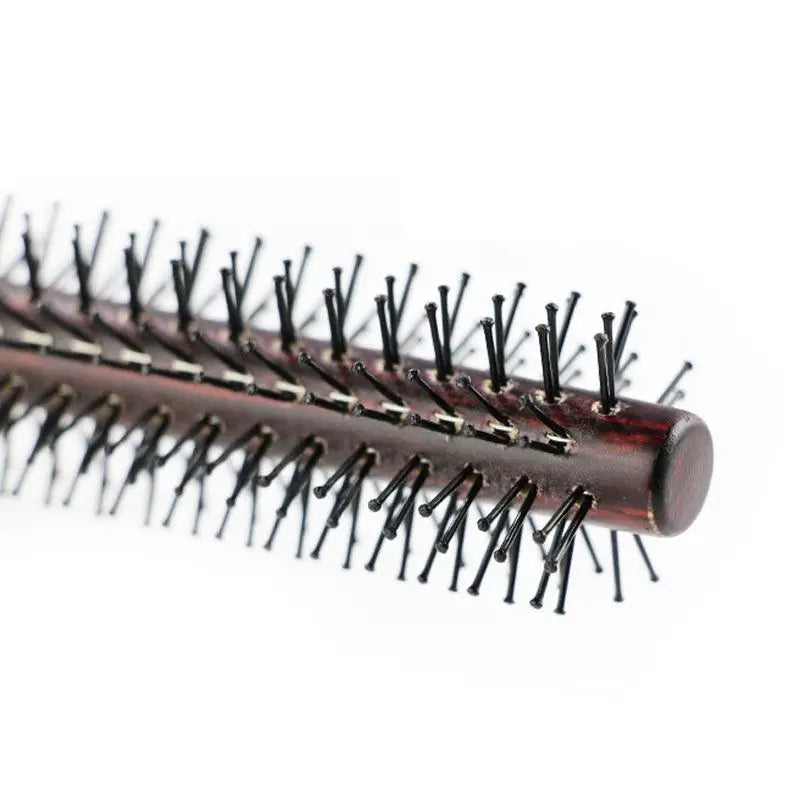 Curly Hair Styling Roller Comb Mini Round Nylon Brush Wooden Handle Qme