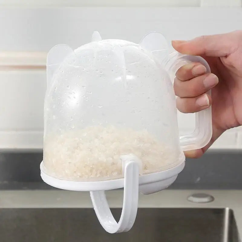 1Pc Rice Strainer With Handle , Rice Wash Strainer Bowl With Lid Convenient Multifunctional Kitchen Items For Grain Beans. Qme white 17CM