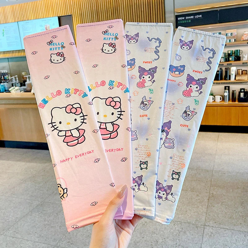 Hello Kitty Kuromi Sun Protection Arm Sleeves—Breathable Cooling Arm Sleeves for Students—UV-Protective Cooling Silk Arm Sleeves Qme