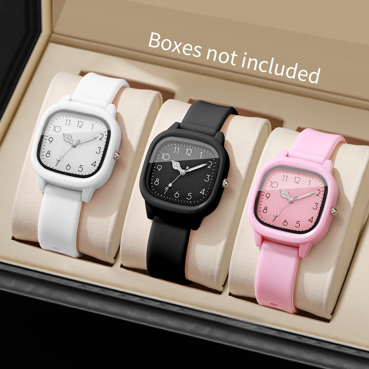 Candy Color Square Women Watch Casual Silicone Band Quartz Wristwatch 10 Colors Fashion Ladies Sports Clock Reloj Mujer No Box Qme 3PCS Set No Box