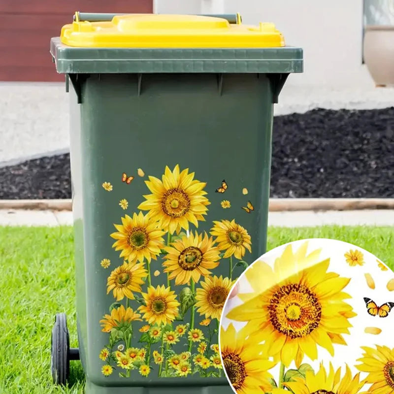 Trash Can Stickers Floral Wheel Self-adhesive Waterproof PVC Decals Qme
