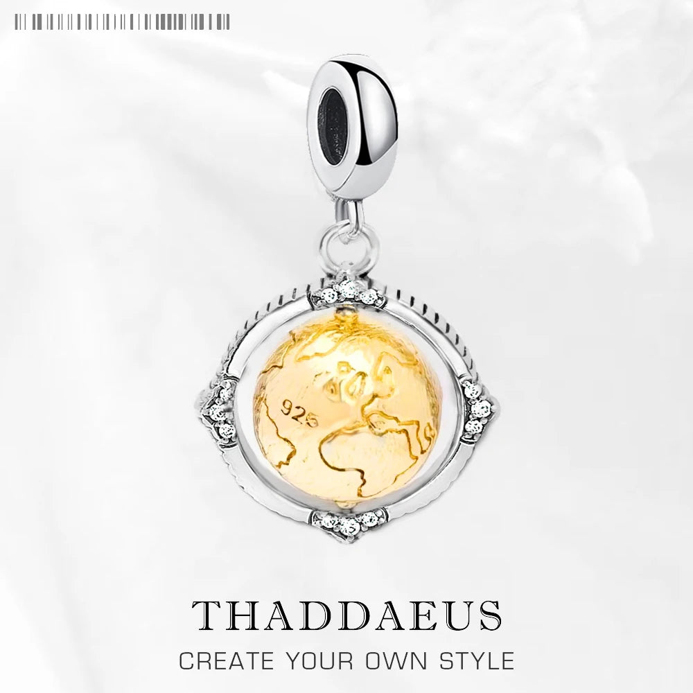 Revolving Vintage Globe Charm The World of Rebels Sterling Silver 925 Fashion Jewelry Women Men Gift Qme