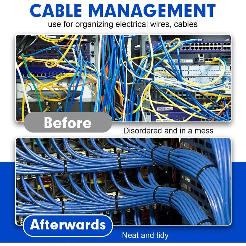 1000/100Pcs Plastic Nylon Cable Ties Self-locking Cord Ties Straps Adjustable Cables Fastening Loop Home Office Wire Zip Ties Qme