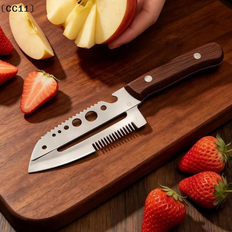 Multifunctional Stainless Steel Onion Cutter Wood Handle Bottle Qme
