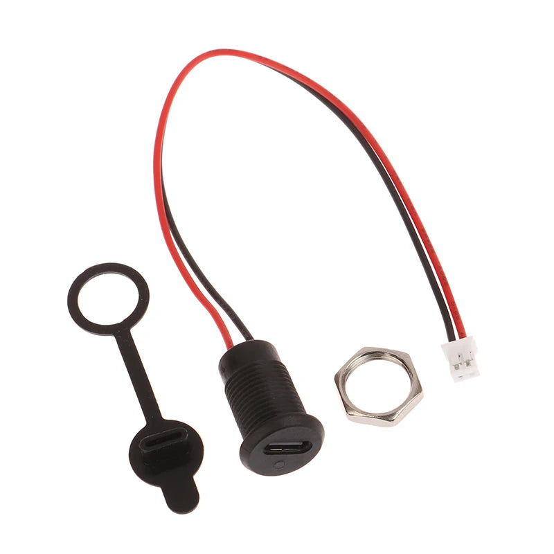 USB-C 2Pin Current Charging Socket PH2 0 Nut Snap Lock Plate USB Qme Black