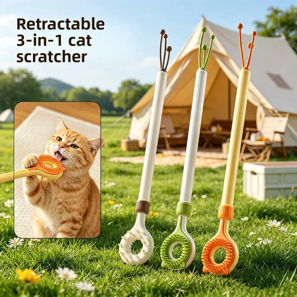 Double Sided Massager Retractable Cat Teaser Wand 2 In 1 Toy For Kitten Daily Grooming Skin Itch Relief Pet Supplies Qme