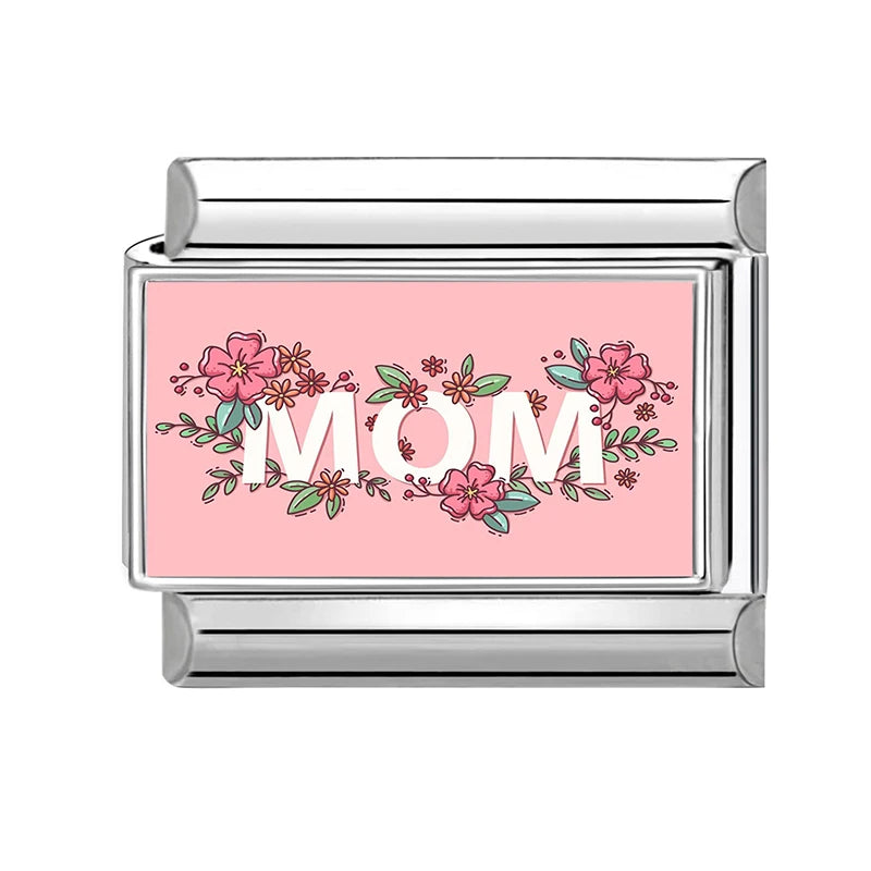 Love Mom Series Cute Child Star Flower Italian Charm Links Fit 2cm Stainless Steel Bracelet DIY Jewelry Making Birthday Gifts Qme Style 23
