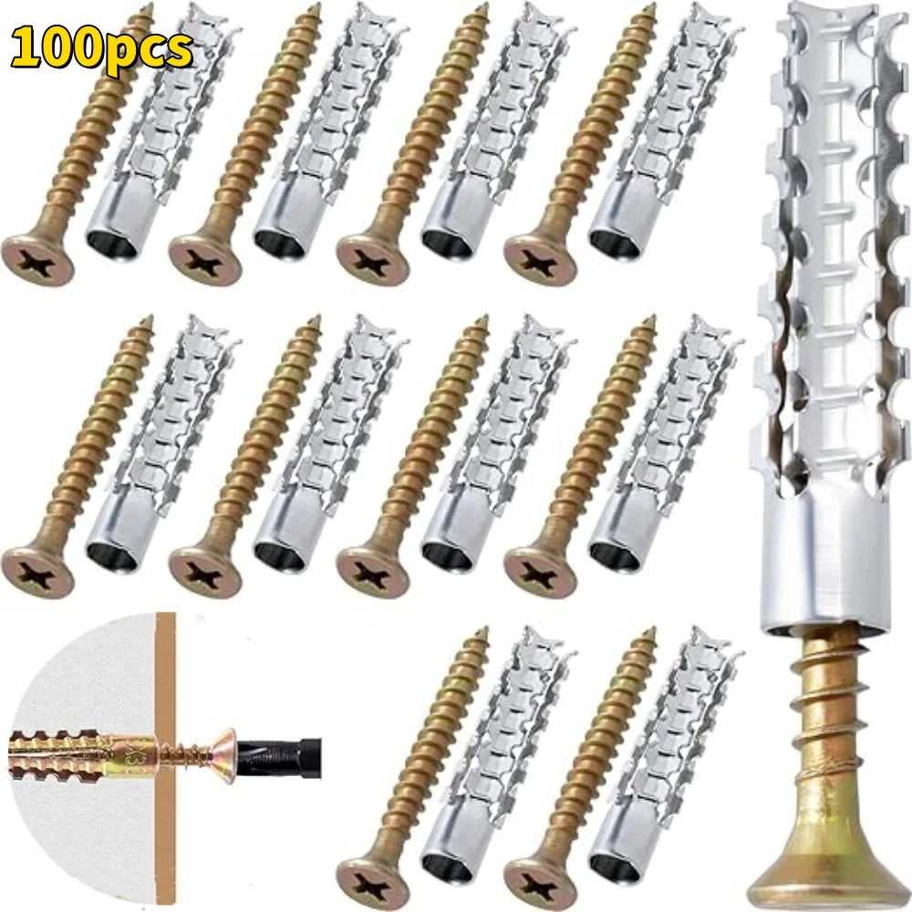 5/100 Sets Metal Sawtooth Expansion Pipe Self Tapping Screws Kit for Hollow Walls Tile Drywall Anchors Anti Loosening Fastener Qme 5 sets