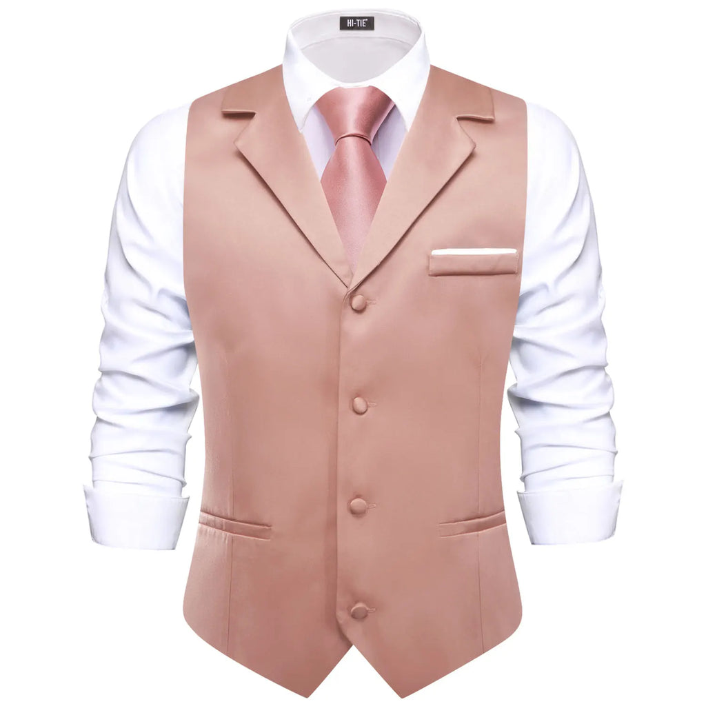 Hi-tie Dusty Pink Solid V-neck Men Vest Tie Jacquard Tuxedo Dress Qme