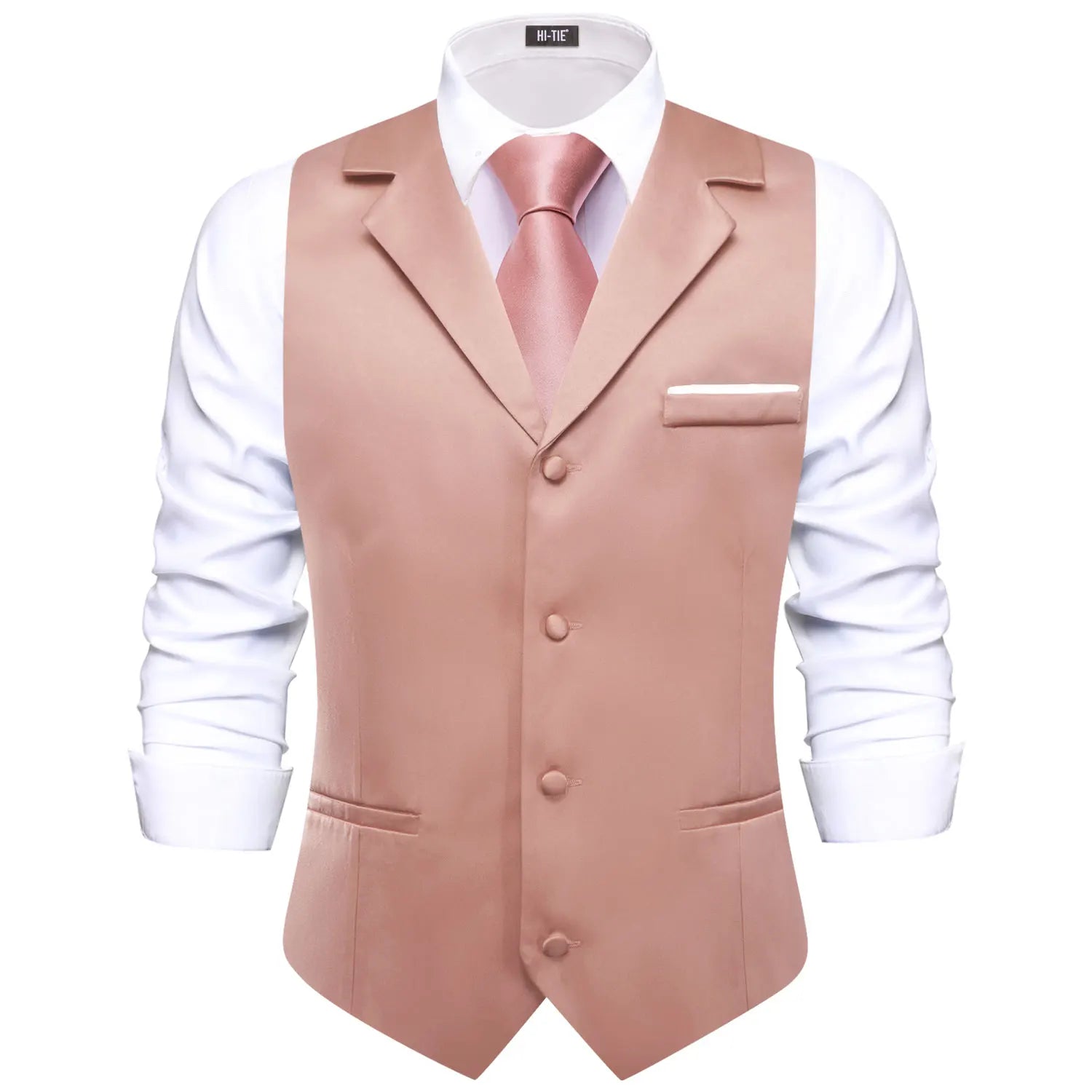 Hi-tie Dusty Pink Solid V-neck Men Vest Tie Jacquard Tuxedo Dress Qme
