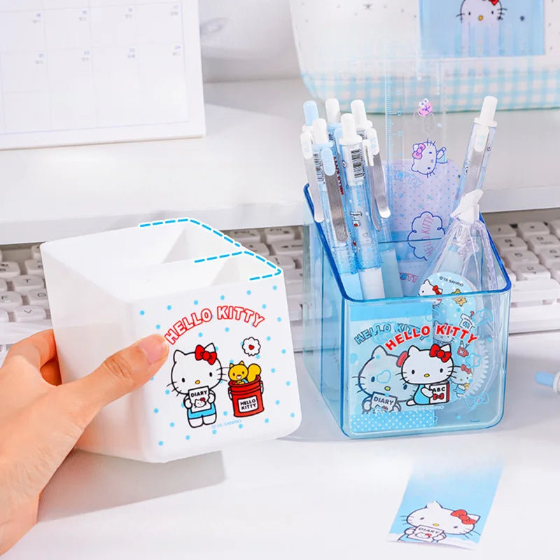 Hello Kitty Double-Compartment Pencil Holder Desk Organizer Cartoon-Themed Multi-Compartment Stationery Case for Students Qme