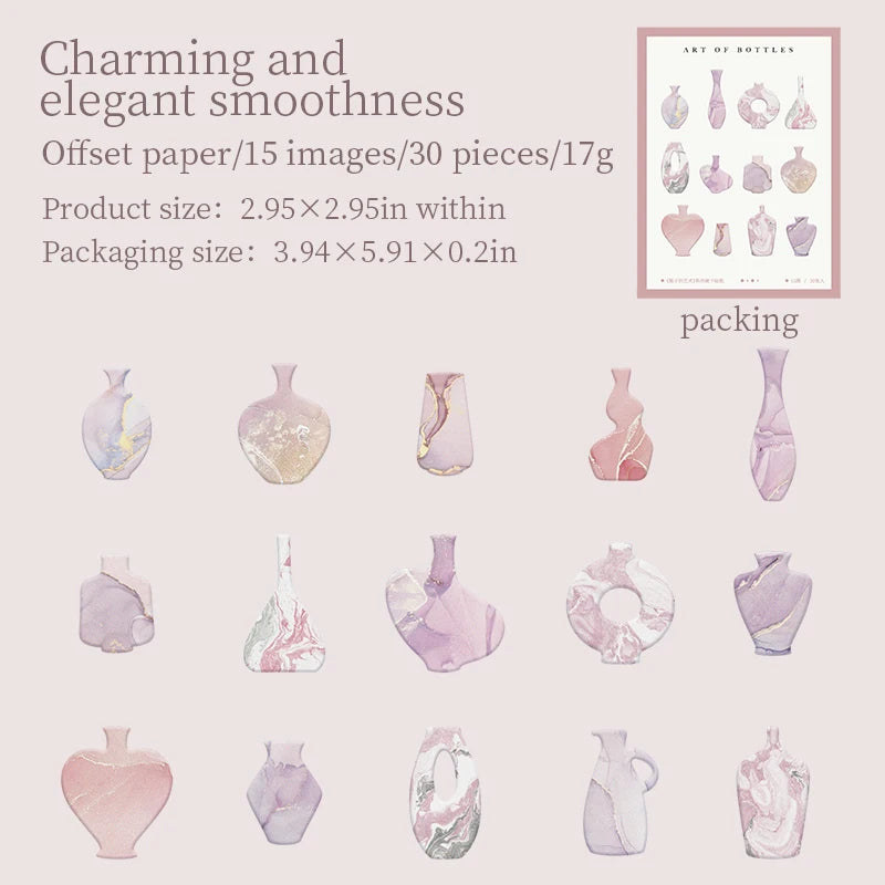 30 Sheets Bottle Art Theme Simulation Hard Card Stickers for DIY Scrapbooking Guitar Phone Case Notebook Decoration Qme 6
