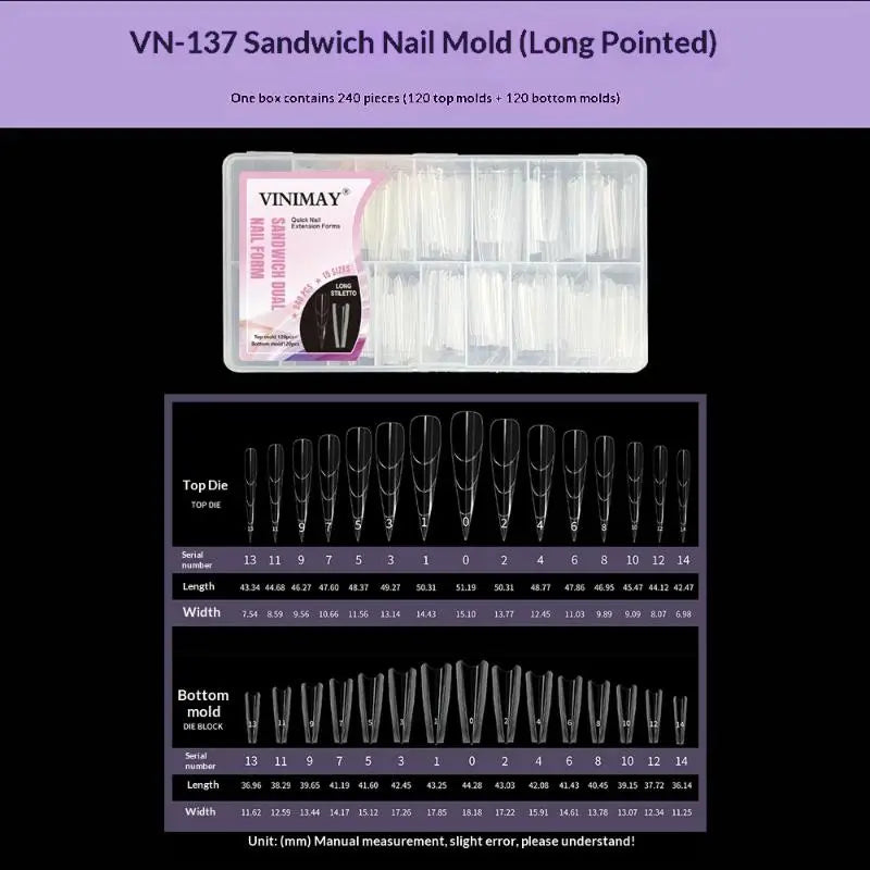 Nail Art Forms Manicure Tool Sandwich Dual 15 Extensions-dual Bottom Qme VN137