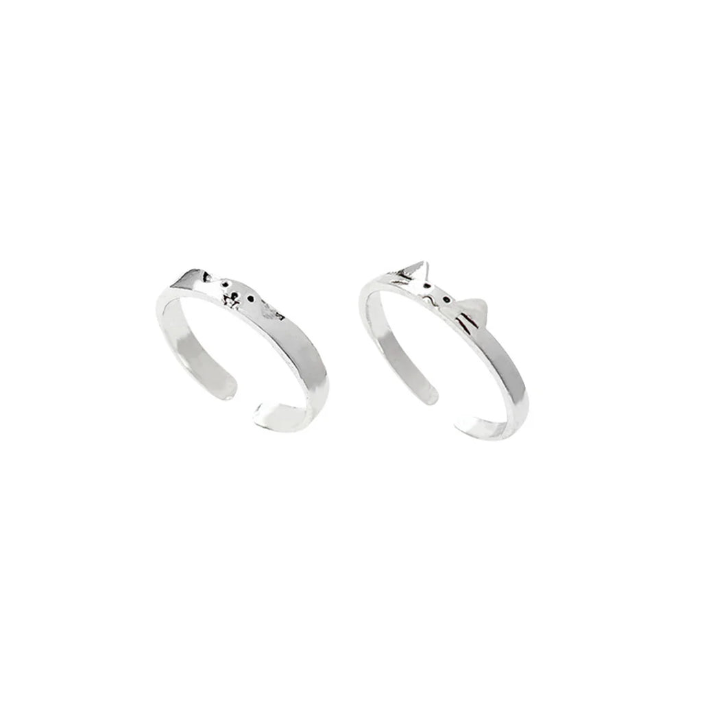 2pcs Cute Animal Dog Cat Rings for Women Men Simple Design Adjustable Cartoon Couple Rings Lovers Girlfriend Wedding Jewelry Qme