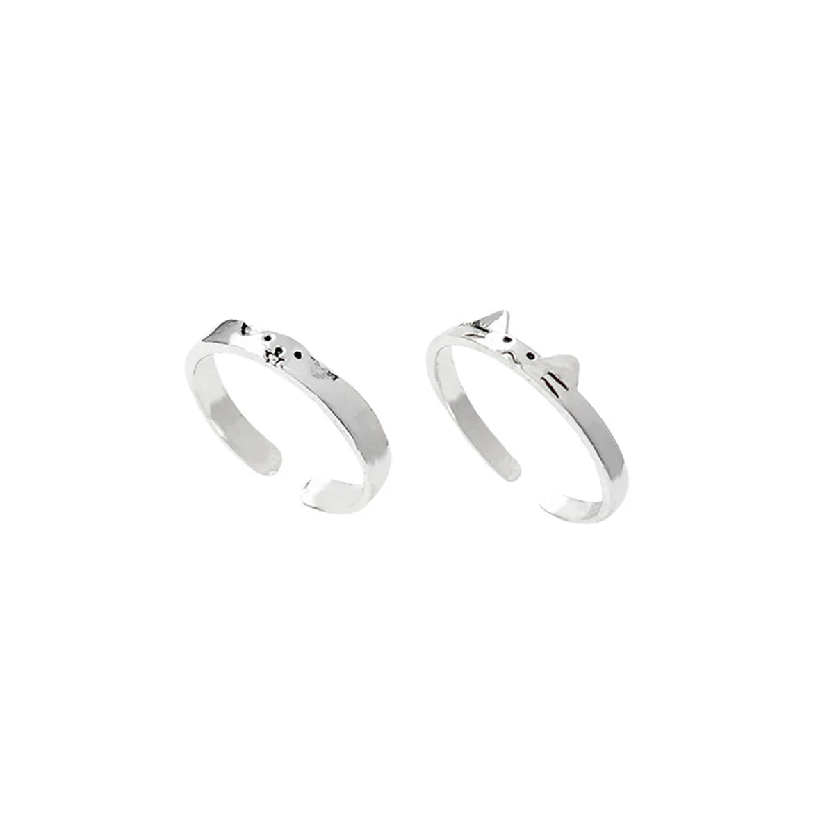 2pcs Cute Animal Dog Cat Rings for Women Men Simple Design Adjustable Cartoon Couple Rings Lovers Girlfriend Wedding Jewelry Qme