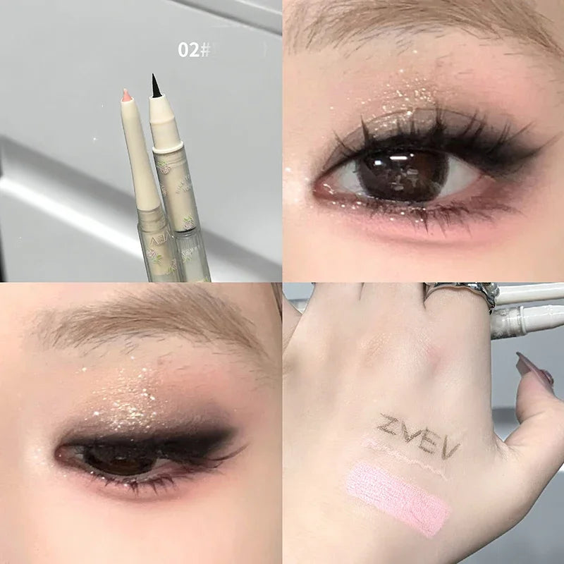 Double Head Matte Pearlescent Eyeliner Pen Highlighter Brightening Shadow Under Eyelid Liner Liquid Contour Lying Silkworm Pen Qme 02 Pink