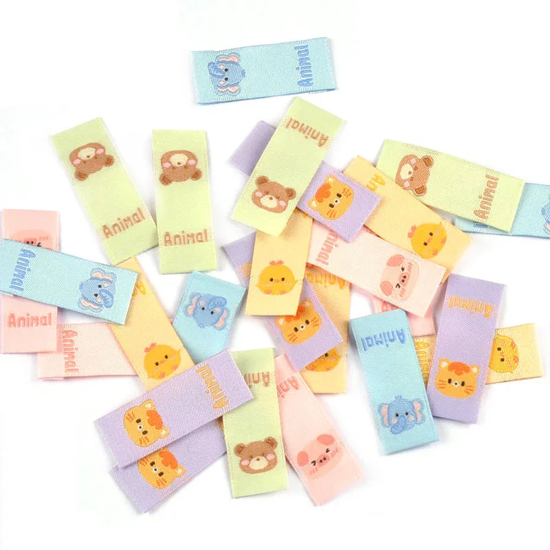 50pcs 39x15mm Kawaii Cartoon Piggy/Bear/Chick Embroidery Labels Kid Clothes Tags Sewing Accessories DIY Crafts Handmade Supplies Qme Mixed-50Pcs