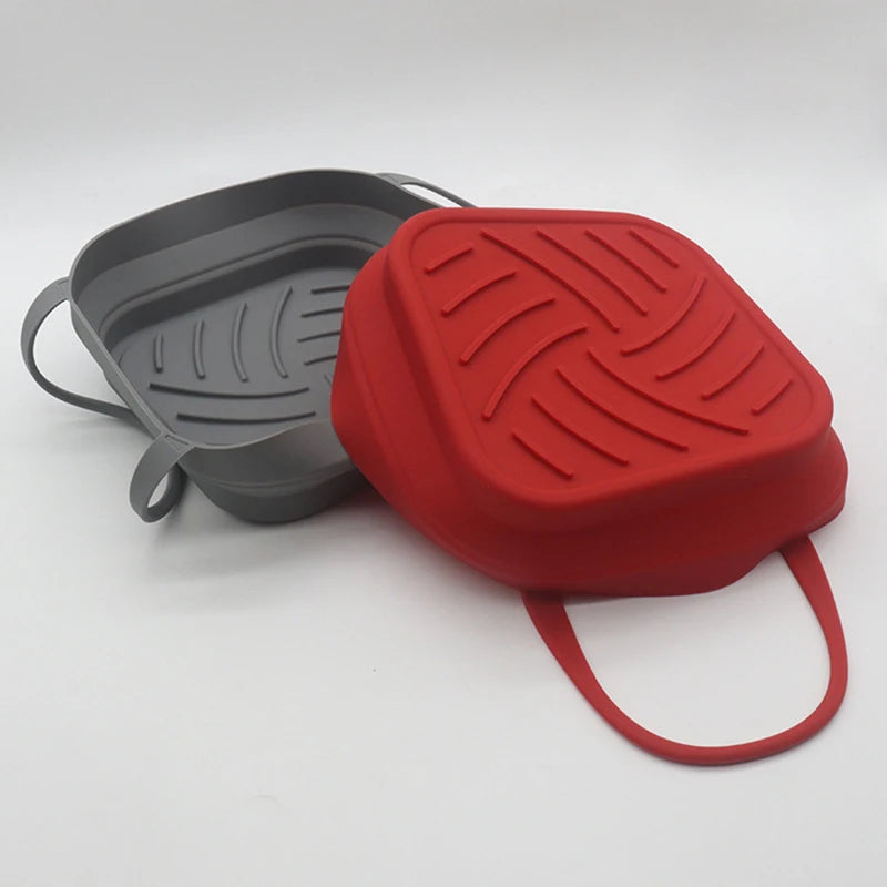 Air Fryer Silicone Basket Tray Pot Handle Square Airfryer Baking Mold Qme