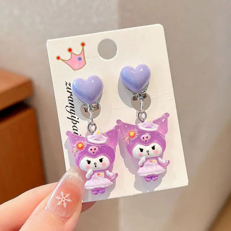 Hello Kitty Kuromi Cartoon Ear Clips Discomfort-free Fake Earrings Qme 19