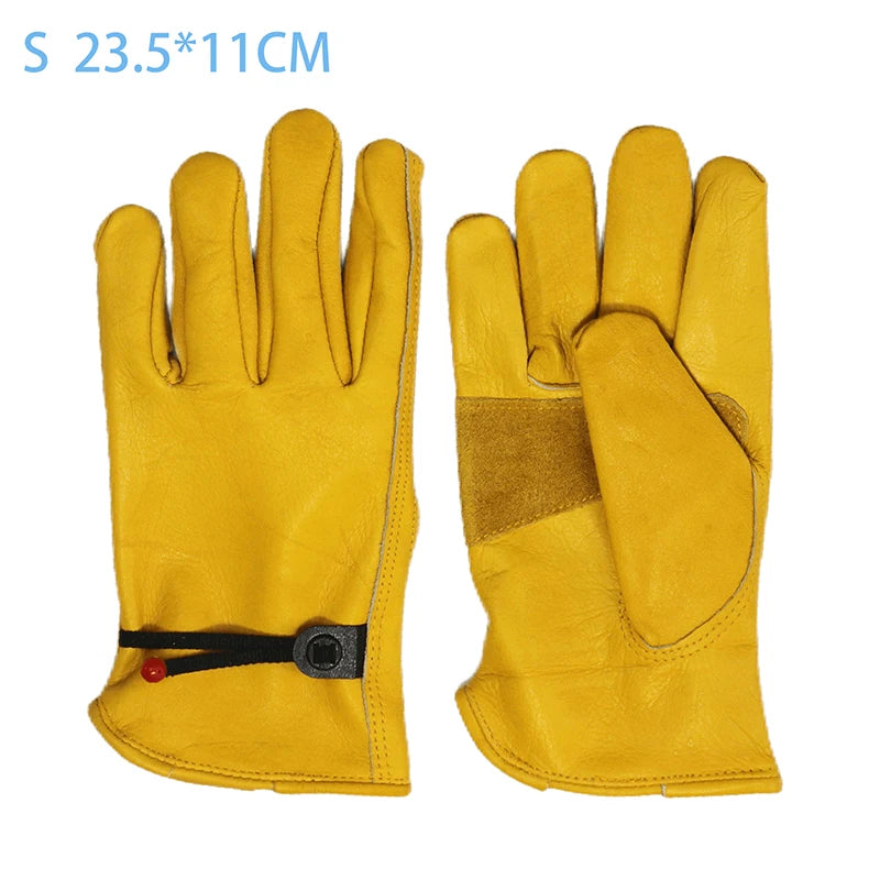 Yellow Cowhide Safety Gloves Heavy Duty Stretchable Welding Driving Qme S