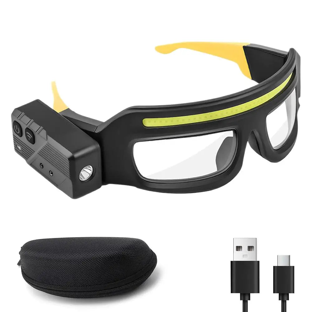 Rechargeable LED Headlamp Glasses ,Detachable Sunglasses,Hands-Free LED Headlight for Night Running,Waterproof Safety Glasses Qme A