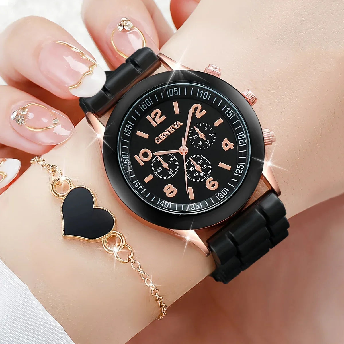 4-Piece Quartz Watch and Heart-Shaped Bracelet Set - Accurate Timekeeping, Casual Fashion Style, Perfect Valentines Qme