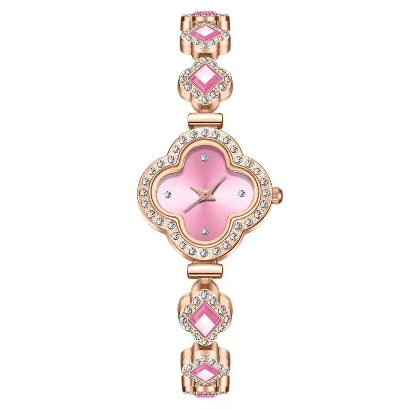 Versatile Fashion Clover Bracelet Quartz Watch Casual Women's Watch Women's Watch Qme Pink