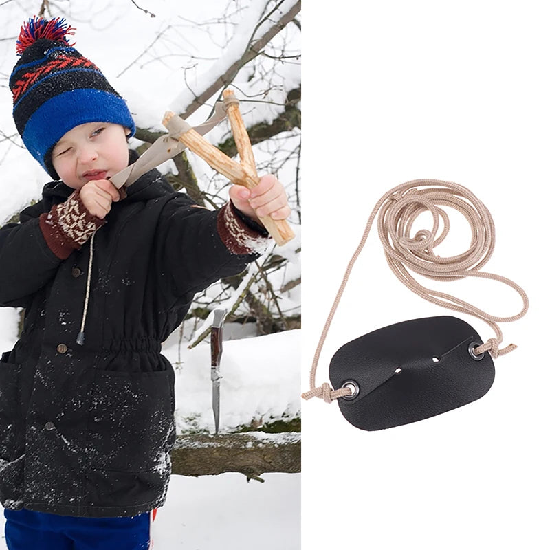 Handmade Leather Throwing Sling Outdoor Sports Camping Shooting Qme