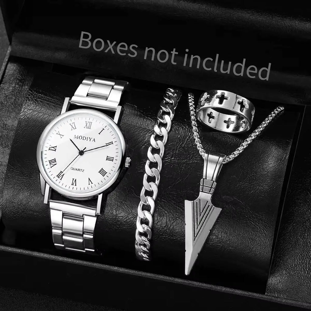 4 Pçs/set Moda Masculina Relógios de Negócios Simples Roma Dial Relógio de Pulso de Quartzo Conjunto de Jóias Reloj Hombre Qme