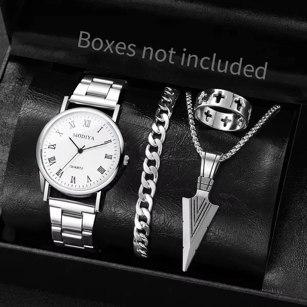 4 Pçs/set Moda Masculina Relógios de Negócios Simples Roma Dial Relógio de Pulso de Quartzo Conjunto de Jóias Reloj Hombre Qme