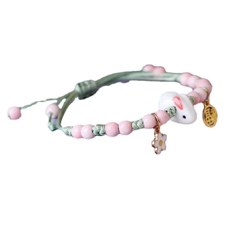 Cute Charming Rabbit Ceramic DIY Crystal Bracelet Men and women lucky pendant woven bracelet Young fashion jewelry accessories Qme