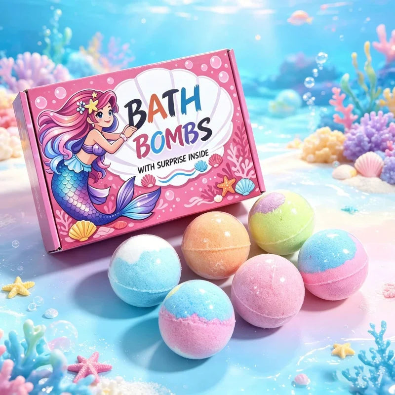 12pcs Kids Bath Bombs Set 60g Each with Surprise Toy Inside Natural Bubble Bath Fizzy Ball for Children Spa Bathtime Gift Qme