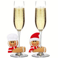 1 Pair Christmas Wine Glasses Flannel Gingerbread Dolls Window Qme Red
