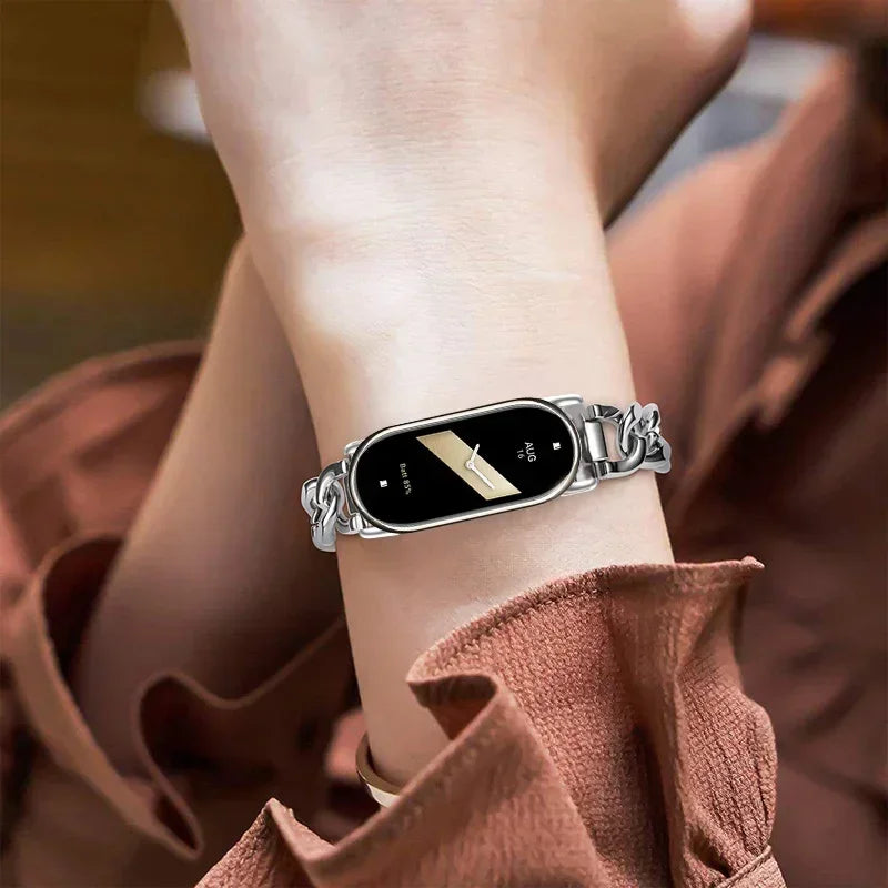 Srap for Mi Band 8 9 Straps Wristband Fashion Single-Lap Chain Metal Sport Women Smart Bracelet Replacement Accessories Qme