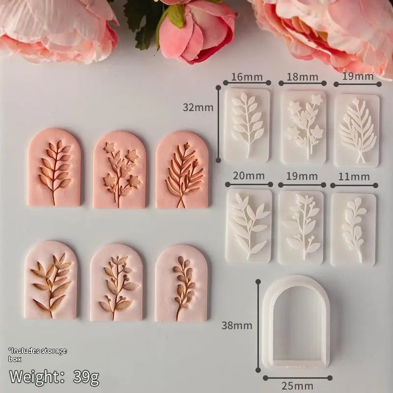7Pcs Botanical Leaf Pattern Clay Earring Molds Set Fresh Plant Vine Leaves Clay Cutters Tools For Earring Pendant Jewelry Making Qme D