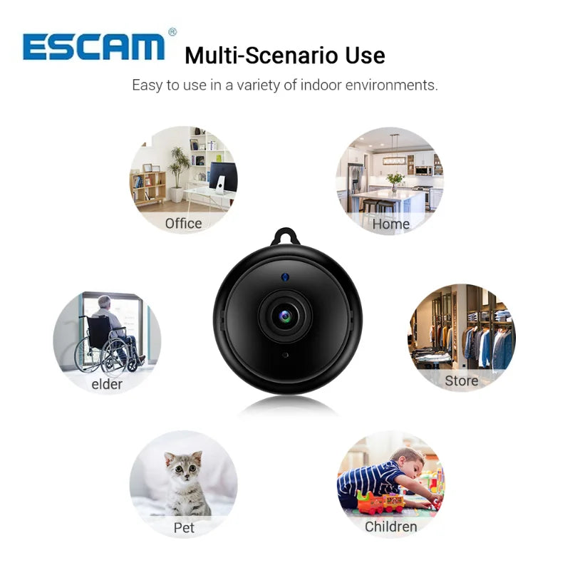 Escam V380 Mini Wifi IP Camera HD 1080P Wireless Indoor Camera Nightvision Two Way Audio Motion Detection Baby Monitor Camera Qme
