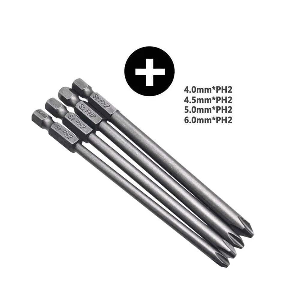 4pcs 1/4 Hex Shank 100mm Long Screwdriver Bits Kit For Torx/Hexagon/Cross/Slotted Hand Tools Qme B