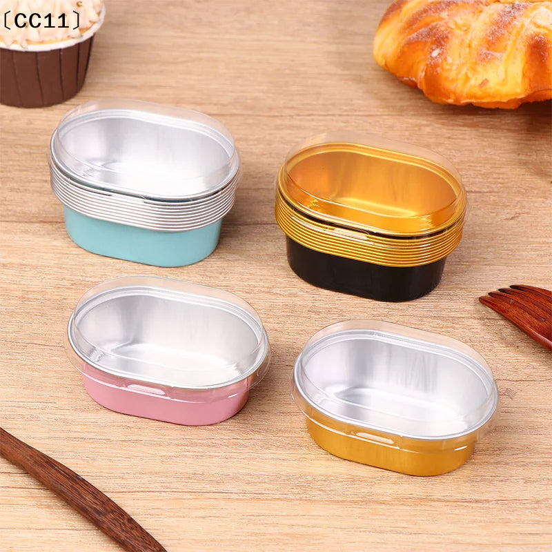 Aluminum Foil Cupcake Cups Lids Non-stick Baking Oval Pudding Dessert Qme
