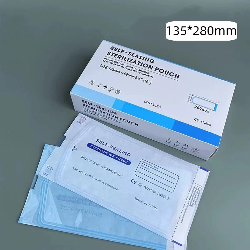 200pcs/box Self-sealing Sterilization Pouches Bags 5 Sizes Medical-grade Bag Disposable Tattoo Accessories Supplies Qme 200pcs 135 x 280mm