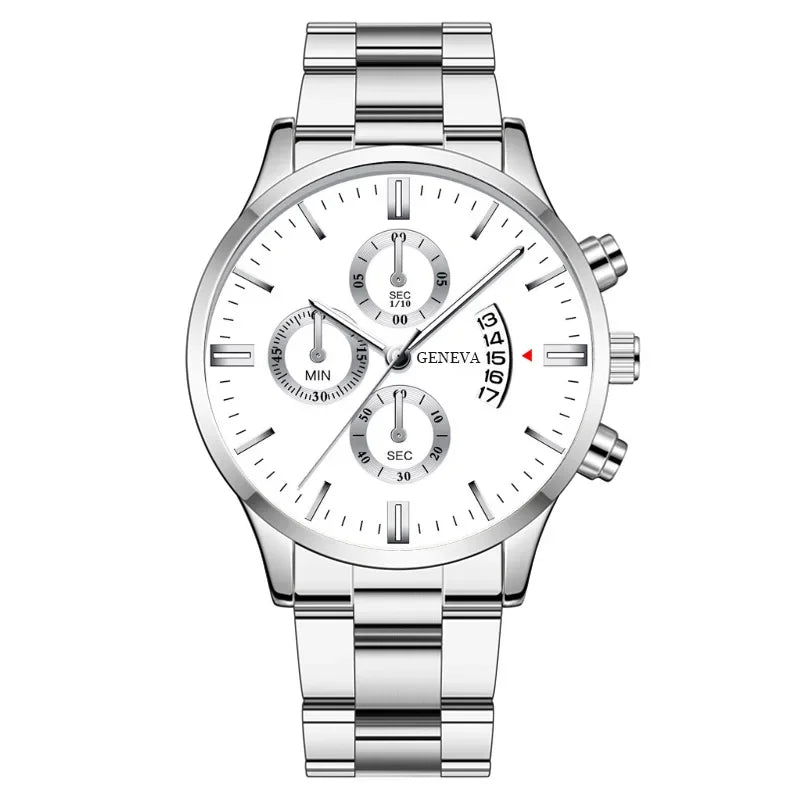 Fashion Mens Watches Luxury Silver Stainless Steel Quartz Wrist Watch Man Business Watch for Men Calendar Clock Reloj Hombre Qme Silvery white