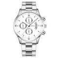 Fashion Mens Watches Luxury Silver Stainless Steel Quartz Wrist Watch Man Business Watch for Men Calendar Clock Reloj Hombre Qme Silvery white