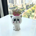 1pc Mini Cat Shaped Ceramic Flower Pot Cute Cartoon Desktop Potted Plant Pot DIY Home Desk Decor Nursery Pot School Gifts Qme B