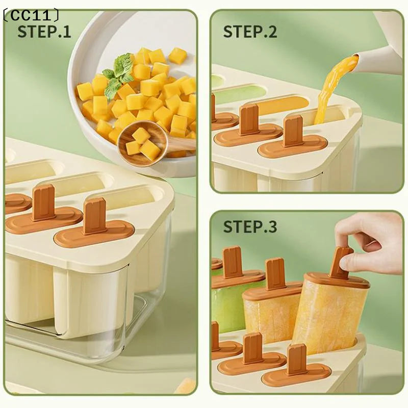 8-Cavity Ice Mold Reusable Easy-release Freezer Tray Sticks Silicone Qme