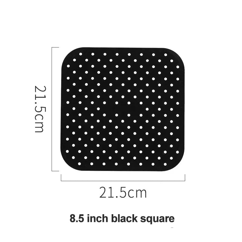 Food Grade Silicone Air Fryer Liner Non-stick Baking Mat Reusable Qme 8.5 black square