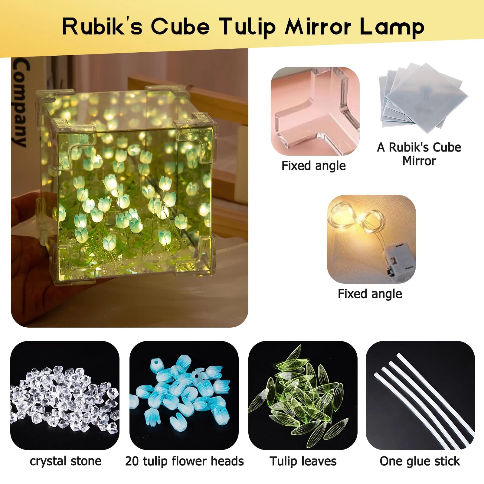 DIY Tulip Lamp Three-Dimensional Transparent Cuby Nightlight Lamp And Mirror 2 In 1 Anniversary Couple Gifts Bedroom Decorations Qme