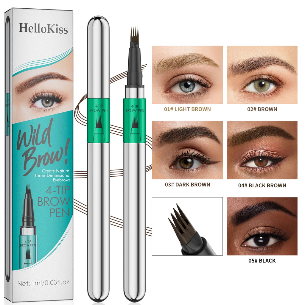Hellokiss Waterproof Eyebrow Pen, Microblading Eyebrow Pencil With 4 Split Head, Natural Looking Brows Makeup ( 5 Colors) Qme
