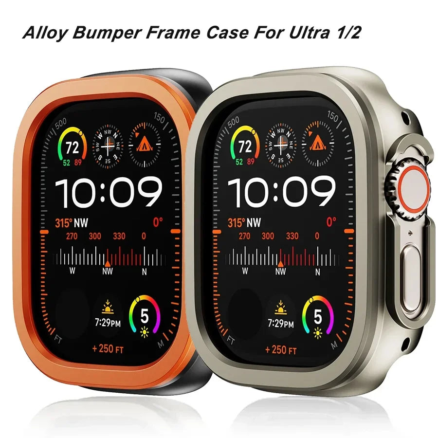 Aluminum Alloy metal +TPU Case For Apple Watch Ultra 49 45 41mm Bumper Frame Housing Protector for iWatch Series SE 9 8 Ultra 7 Qme